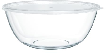 Quald Cuencos de vidrio extra grandes de 4.7 cuartos de galón, cuencos de cocina de vidrio transparente para ensalada de cocina, almacenamiento de pan