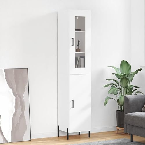 MOBCANT Highboard, Kabinettmöbel Küchenbuffet Geschirrschrank Cupboard Geeignet für Küche Wohnbereich Schlafzimmer Korridor Weiß 34,5x34x180 cm Holzwerkstoff