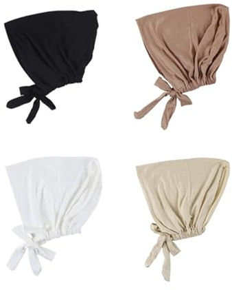 ZSYSD 4 Stück Hijab Kopftuch Damen Muslimische Turban verstellbar elastisch atmungsaktiv mit Kordelzug Tie-Back-Verschluss Kopftücher für Damen geeignet für Chemo Hijab Kopftuch Damen 4 Farben