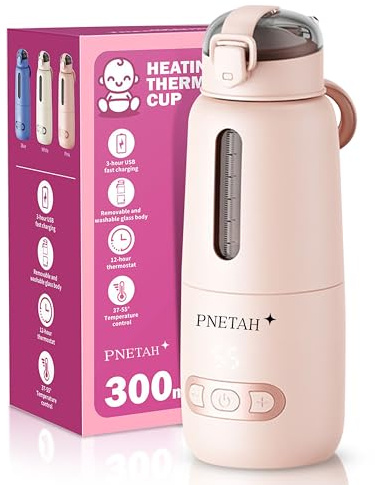PNeTah Flaschenwärmer Baby unterwegs mit blitzschnellem Heizen & langlebigem Akku – 15000 mAh Tragbarer Flaschchenwärmer Baby, Perfekt für die Babynahrung Outdoor, Reisen oder Zuhause (Rosa)