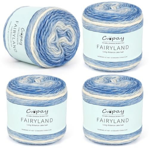 Coopay Farbverlaufsgarn, 4x100g Farbverlaufs Wolle zum Häkeln, Mehrfarbiges Gradient Häkelgarn, Schön Farbverlaufswolle Super Weich Häkelgarn, Wolle zum Stricken Elegante Pullover Hüte - Blau Gelb