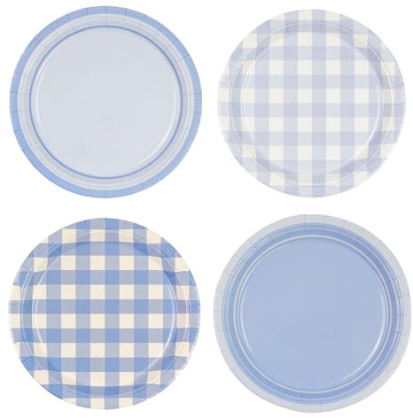 EVYIENEN Lot de 48 assiettes jetables en carton bleu dégradé de 17,8 cm pour fête prénatale, mariage, anniversaire