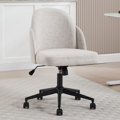 chairus Chaise de Bureau en Lin pour la Maison, Chaise Pivotante Réglable en Hauteur, Fauteuil de Bureau avec roulettes, Beige