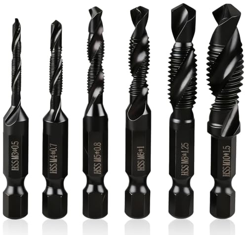 6 Piezas Brocas Roscadoras Kit Métrica M3–M10 | HSS 6542 con Recubrimiento TiN, Vástago Hexagonal 1/4 | Taladrar y Roscar en Una Sola Pasada para Aluminio, Plástico y Madera