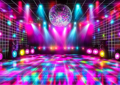 10x8ft Disco Backdrop for Photograph Retro Glow Party 70s 80s Theme Stage Music Dance Background Party Decorations Disco Ball Banner Backdrop for Birthday Prom Portrait Photo Props Supplies