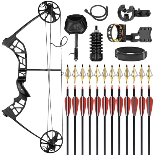 Compoundbogen-Set, 9-31,8 kg Zuggewicht verstellbar, 48,3 cm - 76,2 cm Ziehlänge, Jagd-Compound-Bögen-Set für Erwachsene, Jugendliche, Anfänger, Outdoor-Shooting, rechte Hand