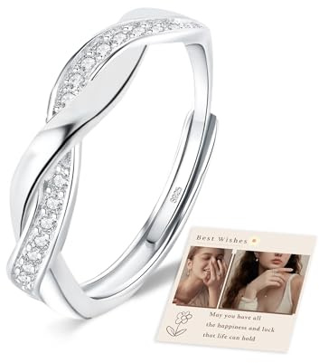 YOEE Ring Silber 925 Damen Verstellbar Ring mit Zirkonia Verdrehtes Seil Ewigkeit Ringe Verlobungsring Promise Eheringe Ring Stapelbar Daumenring Frauen Schmuckgeschenk Schwarz