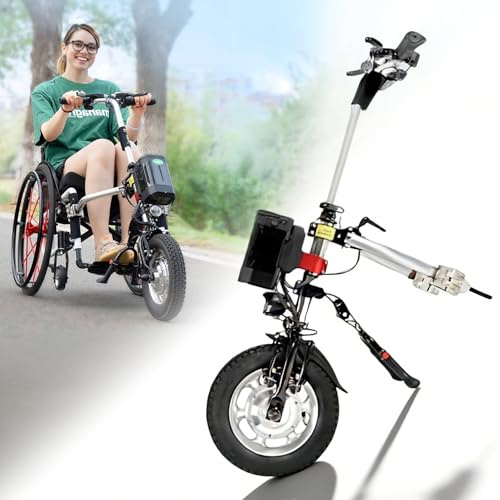 ZQHQKJ Elektrisch Rollstuhl Zuggerät 36V 250W 10Ah, Handbike für Rollstühle - Leicht nur 11.5kg, 30km Reichweite, Sekunden-Montage mit V-Bremse und LED-Licht