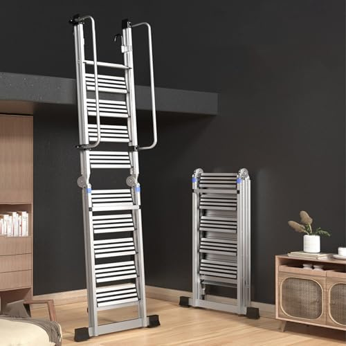 Escalera Escamoteable Escalera de Seguridad Resistente para Áticos, Escaleras Plegables para Áticos con Ganchos de Seguridad, Escalera para Áticos y Tejados Que Ahorra Espacio(7 Step-225cm (7.4ft))