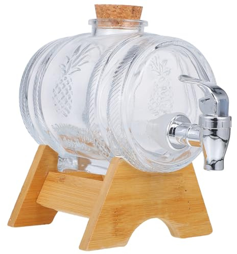 AUTSUPPL Glass Wine Dispenser Vintage Drink with Bamboo Rack and Faucet for Storing and Dispensing Beverages Suitable for Whisky and Port at Parties and Weddings
