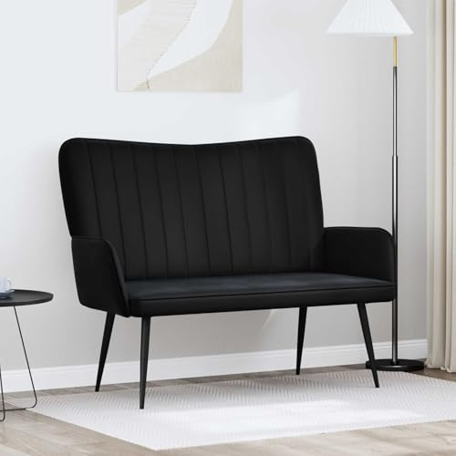 Teenpull Zweisitzer Sofa Schwarz aus Samt mit Metallgestell 115 x 61 x 87 cm, Polstermöbel für Wohnzimmer, Schlafzimmer und Gästezimmer, kompakt, bequem, innen für 2 Personen