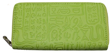 Geldbörse Damen Gross grün Limette mit Reißverschluss viele Fächer Ägypten Muster