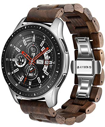 Holz-Uhrenarmband für Samsung Galaxy, 22 mm, 46 mm, Holz-Edelstahl-Uhrenarmband, Schnellverschluss, Ersatzarmband für Gear S3, Walnuss, 22 mm