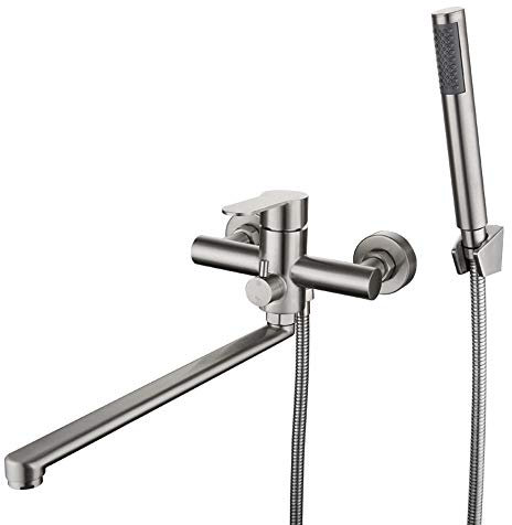 HomeLava Badewannenarmatur mit Handbrause Rund Einhand Wannenarmatur Badarmatur mit Brausegarnitur Duscharmatur Armatur für Dusche Badewanne Badezimmer Waschbecken, Edelstahl gebürstet