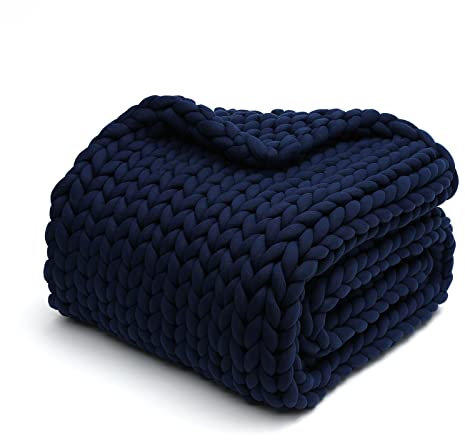 YnM Gewichtsdecke, handgefertigt, grobes Garn, gestricktes Design, weich und gemütlich, temperaturausgleichend und atmungsaktiv, maschinenwaschbar, Überwurf für Schlaf oder Heimdekoration (Marineblau,