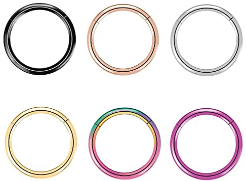 Artskin 6 Stück G23 Titan Nasenringe Hoop 18G Durchmesser 9mm Scharnier Segment Ring Lippenring Conch Daith Helix Rook Tragus Lobe Snug Ear Body Piercing Ringe Schmuck