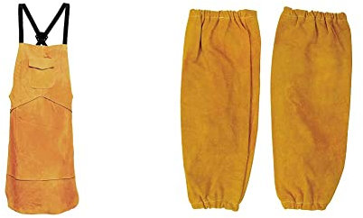 Portwest Leather Welding Apron, Size: One Size, Colour: Tan, SW10TAR & Leather Welding Sleeves, Size: One Size, Colour: Tan, SW20TAR