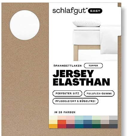 Schlafgut Easy Jersey Elasthan Topper Spannbettlaken 140x200 bis 160x220 Full-White, Spannbetttuch aus superweicher Baumwolle mit Elasthan