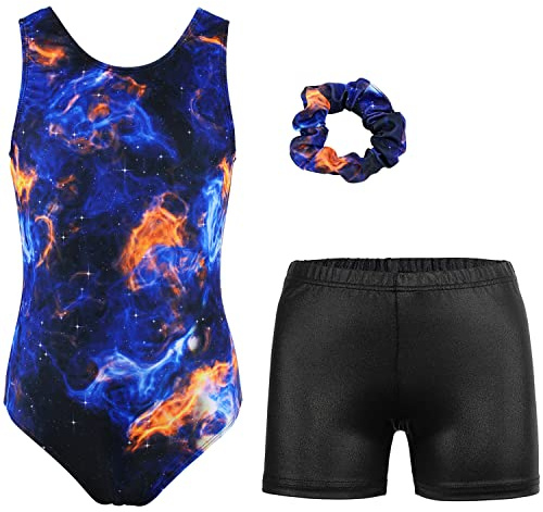 MODAFANS Gymnastics Leotards for Girls Sparkly Dance Unitards Biketards Black Activewear for Girls 4-13Years