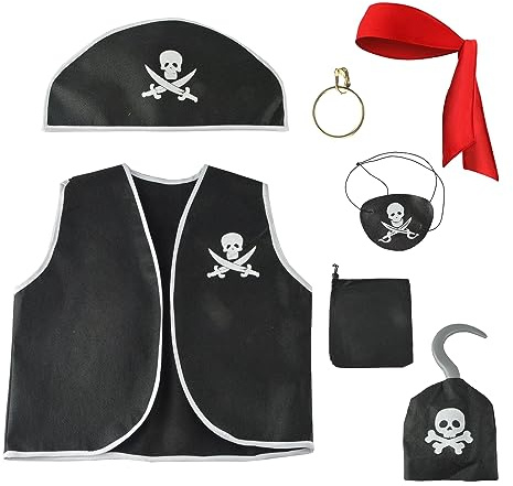TAFACE 1 Set Piratenkostüme Für Kinder, Piratenkostümzubehör Für Kinder, Piratenkapitän-Verkleidungsset, Piratenkostüm Für Halloween-Party