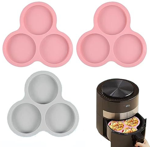 Leewoth 3 piezas de freidora de aire, sartén para huevos, freidora de aire de 3 cavidades, reutilizable, antiadherente, sartén para hornear hamburguesas, panecillos, accesorios para freidora de aire