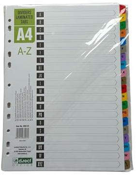 D.RECT Laminierte Register A4 für Dokumente, Registerkarten, A-Z, farbcodiert