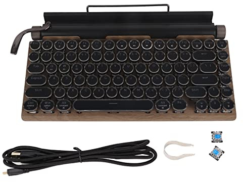 Leapiture Mechanische Vintage-Tastatur, Kabellos, Einstellbare Helligkeit, Vintage-Schreibmaschinentastatur, Einzigartig Gestaltete Tastatur, Ideal Für Studium Und Büro