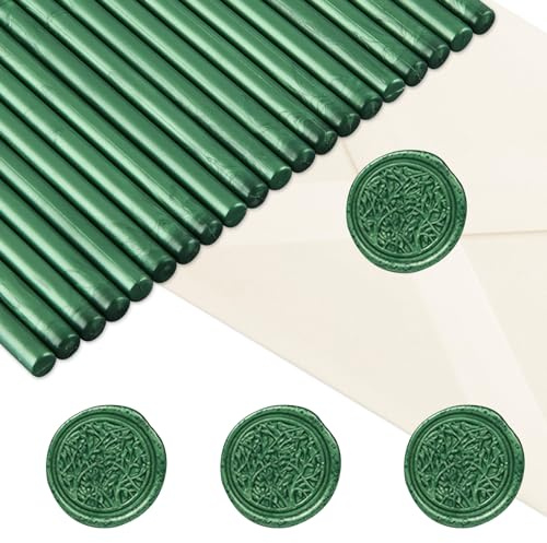 Siegellack Sticks, Hillylolly Siegelwachs Sticks 7mm, 20 stücke Siegelwachs Stangen, Siegelwachs für Heißklebepistole, Wax Seal Sticks für Hochzeit Einladungen, Karten Umschläge (Grün)