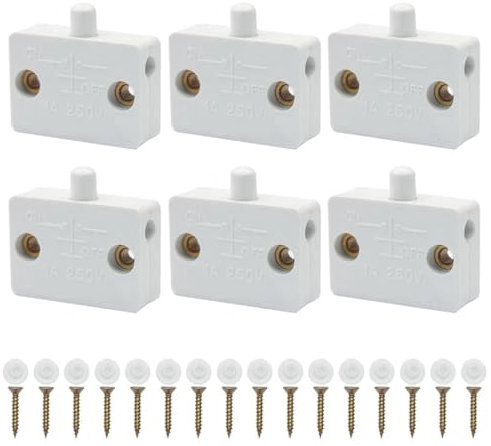 6PCS Cupboard Door Switch White 1A 250V Cupboard Light Control Switch Cupboard Auto Control Switch Push to Wardrobes, Bookcases, Cupboard Doors, Shoe Cabinets