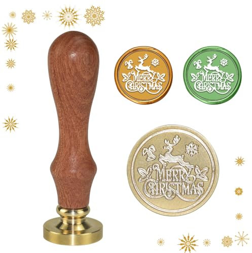 KLYNGTSK Weihnachten Wachssiegelstempel Weihnachts Wachssiegel Stempel Set Frohe Weihnachten Siegelwachs Stempelköpfe mit Holzgriff Siegelwachsstempel für Weihnachtsumschlag, Geschenk