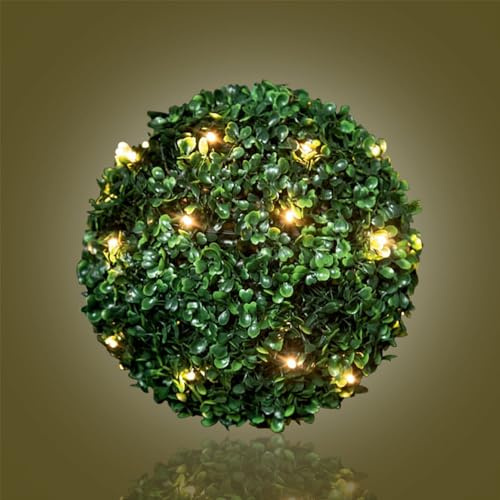 AAMEN 30 Led Solar Powered Topiary Ball, Net Fairy Lights Warm White, Dual Function Hanging Topiary Ball Light Green, Solar Garden Light Ornament, Plastic Shrub Grass Plant Perfect for Garden Decor