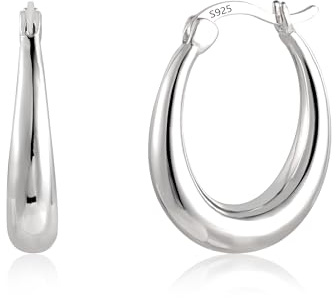 Boucles d'oreilles créoles en argent Sterling 925 femmes argent brillant larme lisse grandes boucles d'oreilles créoles ovales bijoux hypoallergéniques cadeaux 2.2 cm