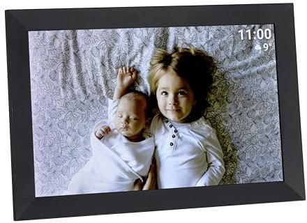 TFA Dostmann Cornice portafoto digitale Wi-Fi 10 pollici, 37.1000, con app FRAMEO, porta USB, per video e foto, ora + visualizzazione del tempo, installazione semplice, nero