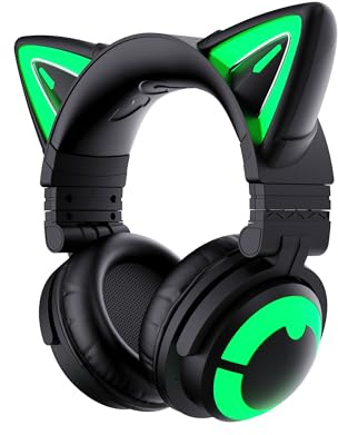 YOWU Casque d'oreille de chat mignon avec Bluetooth 5.2 pour PC/PE/Switch/PS4/PS5, microphone intégré et effet de lumière RVB personnalisable