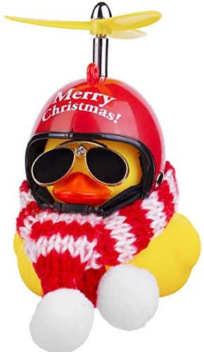 Mwmoeen Patos de goma de Navidad decoración de coche, adornos para salpicadero de coche de pato amarillo, un sombrero de Navidad, bufanda, gafas de sol, para decoración de Navidad, decoración del