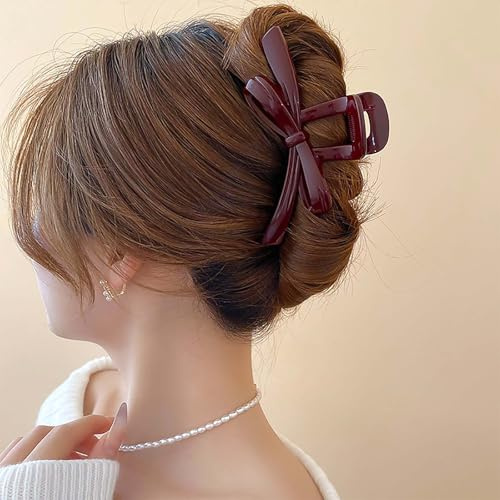 Inateannal Vintage Große Haarkrallenclips Große Krallenschleife Haarklammern Rot Kunststoffhaarkralle Dicke Lockige Haare Krallenclip Schleife Starker Halt Haarkralle Haarschmuck