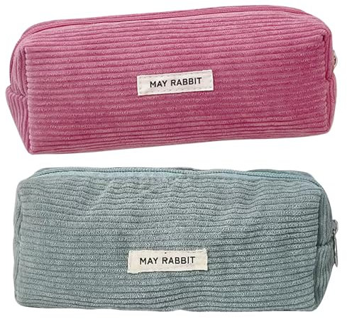 GmwyCzV 2 Stück Pencil Case Cord-Stoff, Waschbar Stiftemäppchen, Tragbares Federmäppchen mit Praktischem Reißverschluss, Aesthetic Federmäppchen, für Teenager Männer Und Frauen (Dunkelrosa+Hellblau)