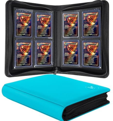 KUOOKING Toploader-Binder, für 128+ Toploader, 4 Taschen, Toploader-Karten-Aufbewahrungsbox, doppelseitige Taschen für Sammelkarten in 7,6 x 10,2 cm Toploadern (blau)