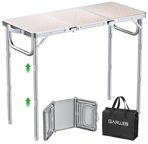 GARLLEN Campingtisch klappbar, 87x40cm & 3 einstellbare Höhen(26/48/70cm), Klapptisch Camping Tisch, Tragbar Beistelltisch Grilltisch Gartentisch Picknicktisch für Camping Picknick Garten(3-Fach)