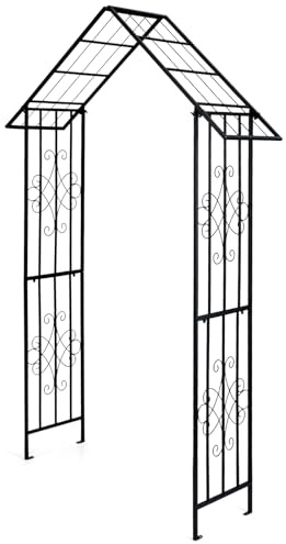 GYMAX Arco da Giardino a Punta, Pergola in Metallo con Graticcio, Struttura per Piante Rampicanti, Perfetta per Matrimoni, Feste, Cerimonie, Altezza 222 CM x Larghezza 140 CM, Nero