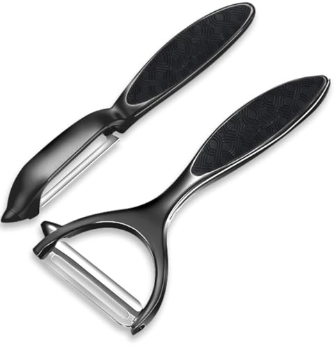 Set di 2 pelapatate, in acciaio inox di alta qualità, girevole a forma di Y&I, buona presa e strumento di pelatura durevole per cucina, verdure, frutta (nero)