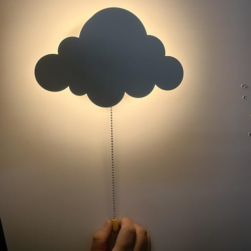 Wandleuchte LED 5W Wolke/Stern Design mit Zugschalter Schlummerlicht Warmweiß Dual Stromversorgung USB/Batterie Augenschutz Deko Lampe aus Eisen Weiß für Babyzimmer, Schlafzimmer, Spielzimmer (Stern)