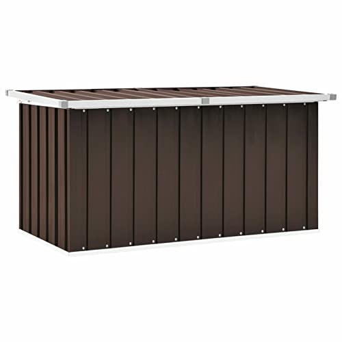 IKAYAA Gartenbox aus Metall Groß Garten Auflagenbox XXL Garten Aufbewahrungsbox Gartenbox Kissenbox Gerätebox Gartentruhe für Gartengeräten Poolzubehör Spielzeug 129 x 67 x 65 cm Braun