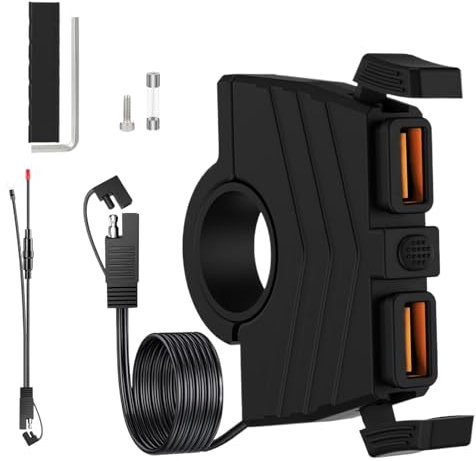 yakermur Cargador USB para motocicleta, cargador de motocicleta para teléfono | USB - Moto Cargador Port,Adaptador impermeable de carga rápida 3.0 Auto Electronic Dogs - Tenedor del tanque del