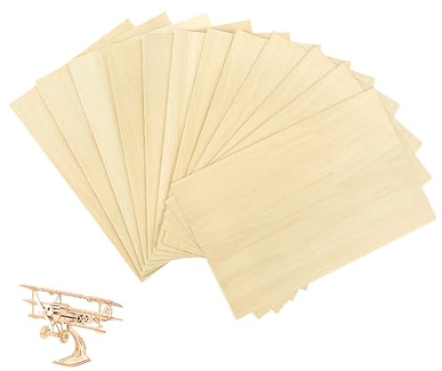 12 Pack Balsa Wood Sheets, 200x100x1.5mm Thin Plywood Sheets for DIY Crafts, Model Making, Art Projects, Painting, Engraving, and School Projects, Ideal for Woodworking and Sculpture