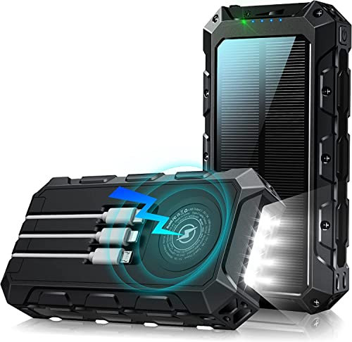 Power Bank 49892 mAh, Batterie Solaire sans Fil, Chargeur Rapide Portable avec câble intégré, 7 Sorties/2 entrées, avec Lampe de Poche/Affichage LED