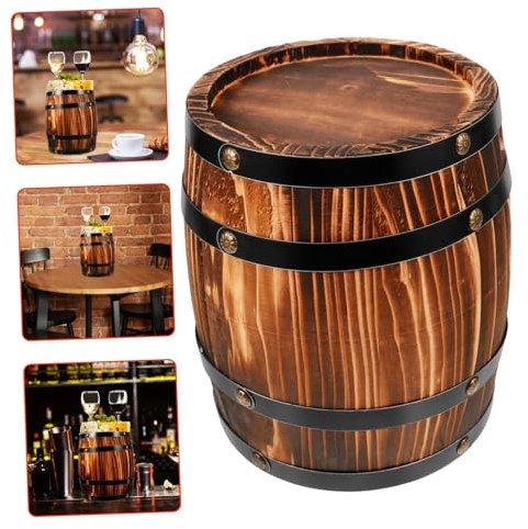 UKCOCO Holzfass Dekoration Eichenholz Retro Weinfass Bar Und Gartendeko Handgefertigt Robust Natürlicher Holz Look 20x16cm