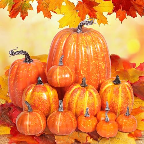 Vautvis Zucche Decorative Autunnali, 12 Pezzi Zucche Finte Decorative Halloween, Zucca Decorativa Halloween, Zucchette Decorative, Decorazioni Autunnali Casa