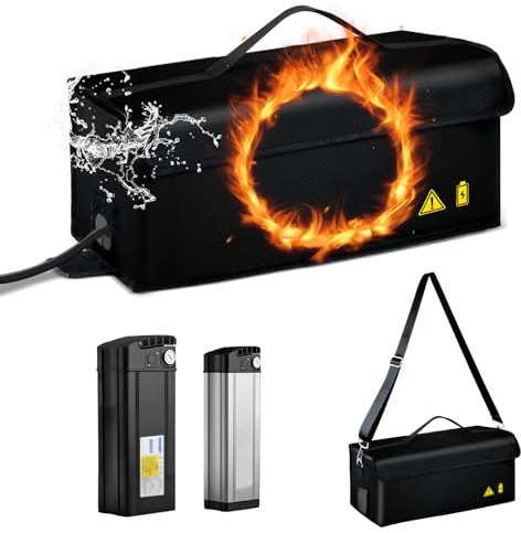 Mapille 2 Stück Ebike Akku Tasche Schwarz, Feuerfest bis 1400 °C, Akku Tasche Wasserdicht Explosionssicher, Ebike akku schutzhülle Großraum für Lagerung Transport, 49 x 15 x 15cm (1 Stück)