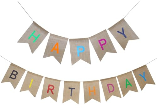 Retro Linen Happy Birthday Banner Bunting, Retro Linen Happy Birthday Banner, Hessian Bunting, Suitable for DIY Indoor and Outdoor Birthday Party Decorations